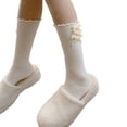 thumbnail image 1 of Milue Ribbed Knit Crew Socks Sweet Bowknot Ruffled Edge Frilly Calf Socks for Women, 1 of 21