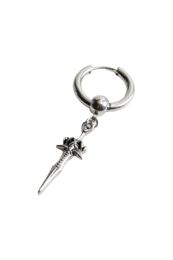 Single Silver Dagger Earring Men Stainless Steel Sword Huggie Hoops Earrings