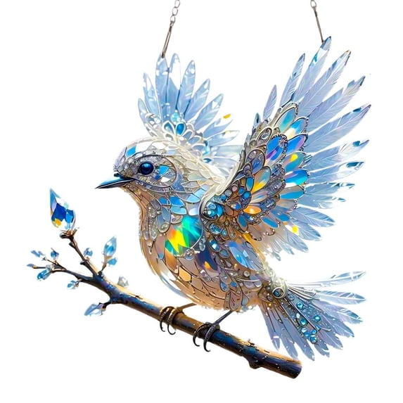 Milue Stained Acrylic Window Hangings Bluebirds on Branch Suncatchers for Window