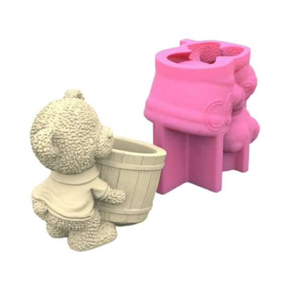 Milue Succulent Flower Pots Mold Cartoon Bear Pen Holder Silicone Mould DIY Concrete