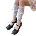 thumbnail image 1 of Milue Summer Womens Japanese Style Ribbon Bows Tie Stockings Mesh Lace Striped Socks, 1 of 20
