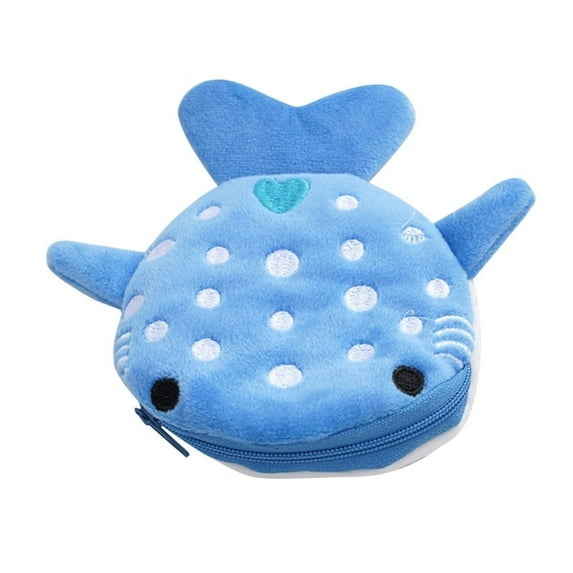 Milue Unique Blue Whale Coin Purse Plush Zipper Wallet Shark Shape Women's Pocket Bag