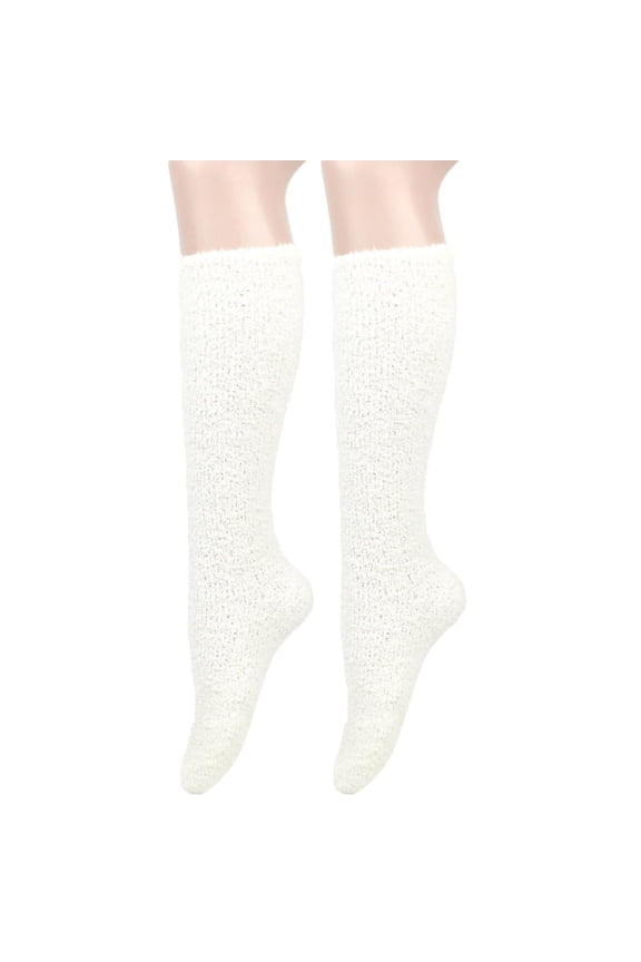 Women Fuzzy Slipper Long Calf Socks Thicken Warm Solid Color Home Sleep Hosiery