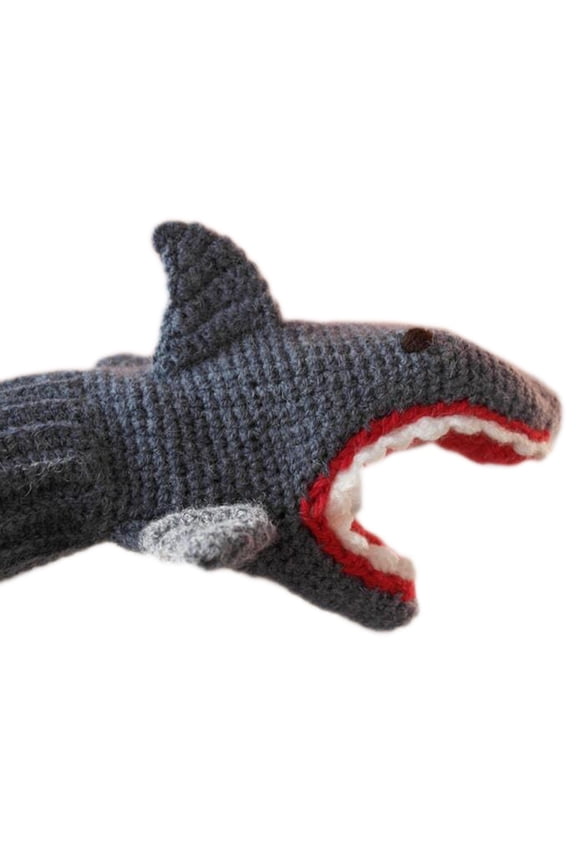 Women Girls Novelty Shark Shape Gloves Windproof Winter Knitted Cute Mittens