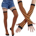 thumbnail image 1 of Milue Women Multicolored Striped Thigh High Socks Arm Warmers Set Winter Party Knitted Over Knee Stockings Fingerless Gloves, 1 of 15