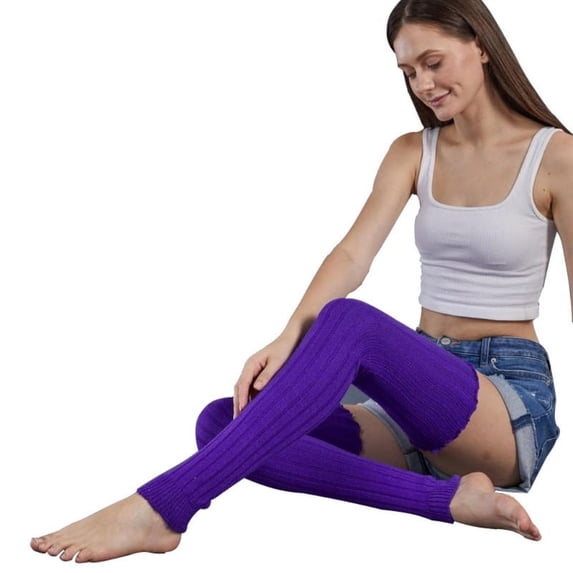 Milue Women Ribbed Knit Leg Warmers Winter Warm Ruffled Over Knee Thigh High Socks
