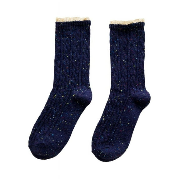 Milue Women Thick Cable Knit Crew Socks Cute Ruffle Lace Trim Frilly Slouch Boot Socks