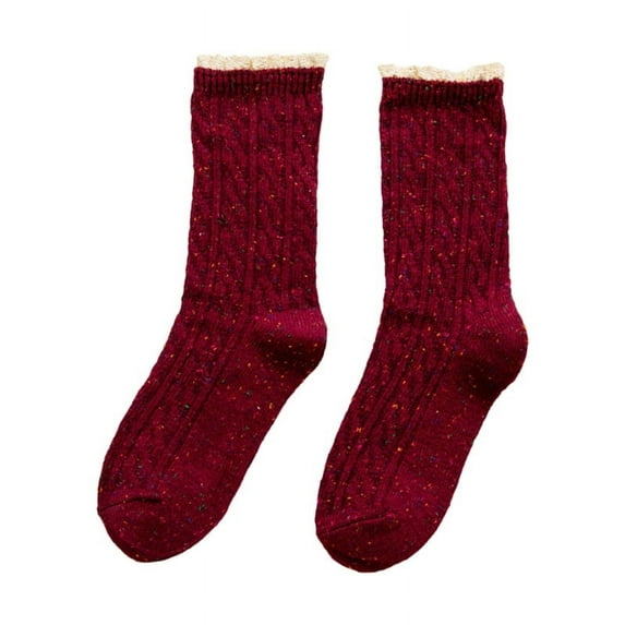 Milue Women Thick Cable Knit Crew Socks Cute Ruffle Lace Trim Frilly Slouch Boot Socks