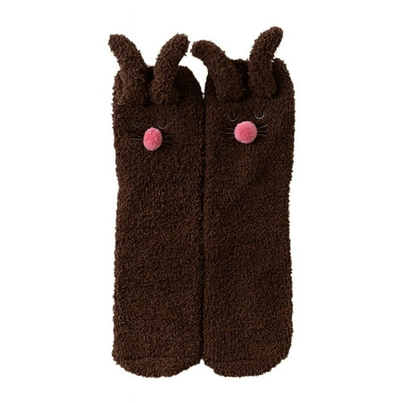 Milue Women Winter Microfiber Fuzzy Slipper Home Socks Cartoon Embroidery 3D Rabbit Ears Kawaii Thick Cozy Warm Floor Sleeping Hosiery Gifts