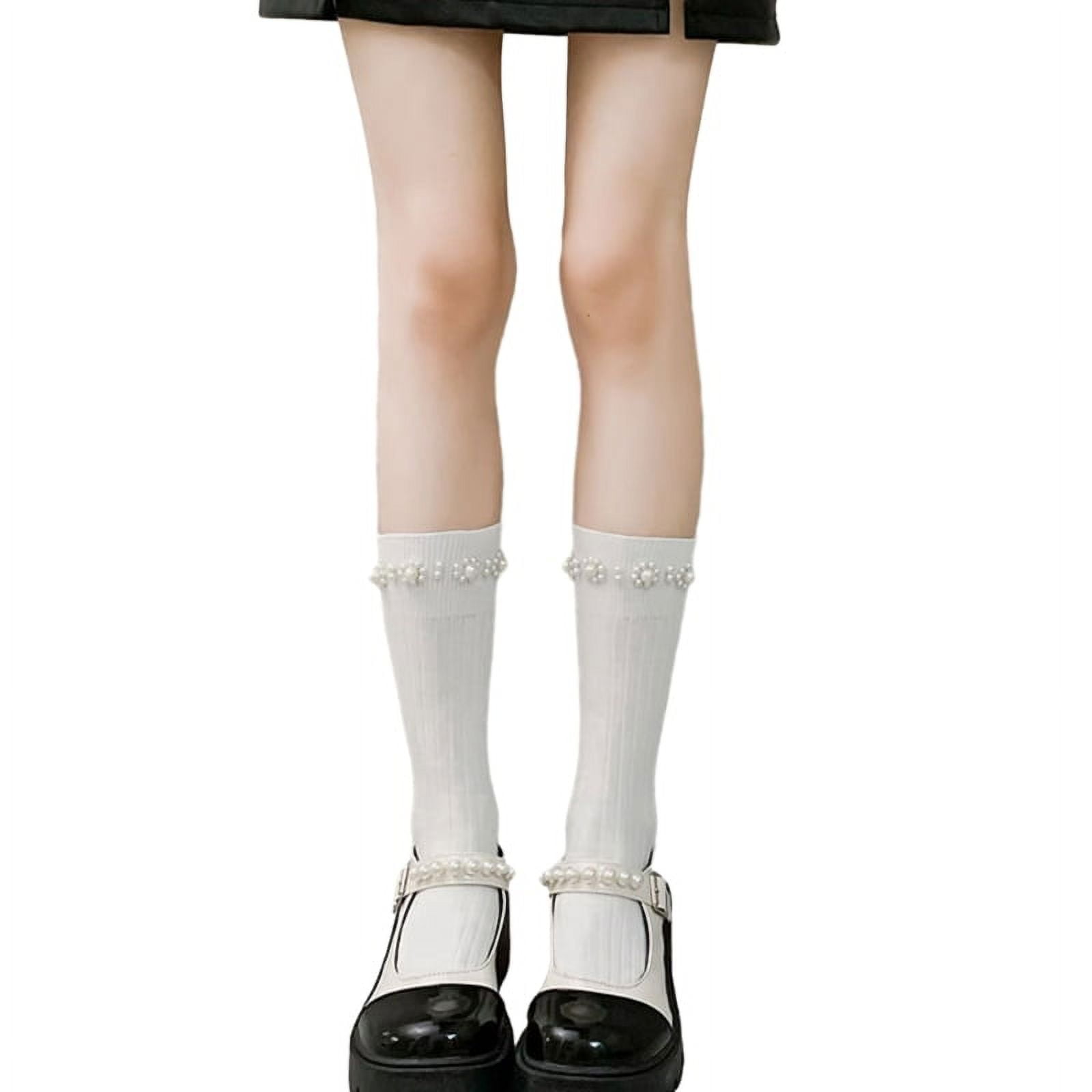 pearl lolitas  Milue Women's Pearl Knee High Socks Lolitas Calf Socks Cotton Long Knee  Stockings - Walmart.com