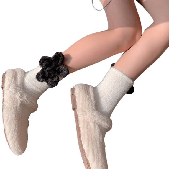 Milue Women's Winter Fuzzy Ankle Socks Lolitas Heart/Flower Crew Socks Calf Socks