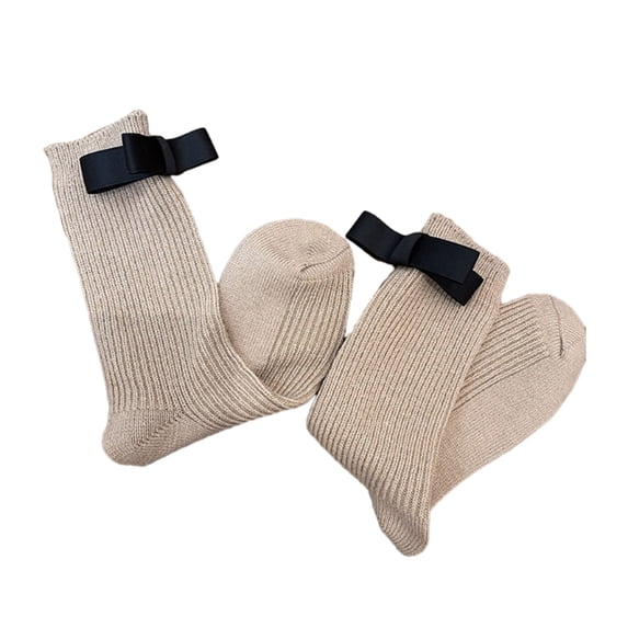 Milue Womens Calf Socks Spring And Autumn Crew Socks Bowknot Knee High Ribbed Socks