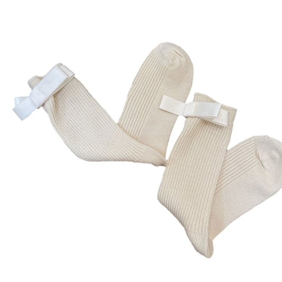 Milue Womens Calf Socks Spring And Autumn Crew Socks Bowknot Knee High Ribbed Socks
