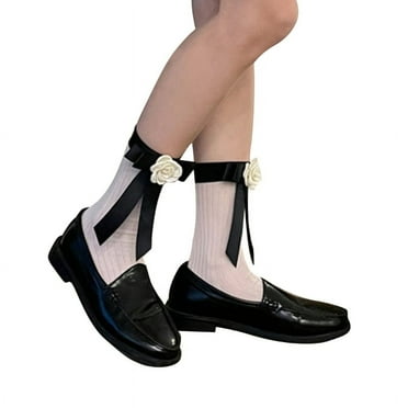 Milue Womens Casual Foot Wearing Cotton Short Sock Flower Bows Soft Solid Stocking