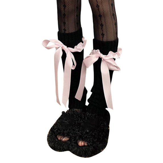 Milue Womens Lolitas Knit Long Socks Leg Warmers Ballet Style Bow Lace Up Boot Socks