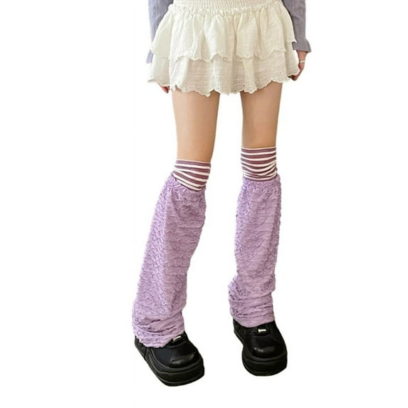 Milue Womens Striped Leg Warmers Long Socks Ruffle Leggings Winter Socks Boot Cover