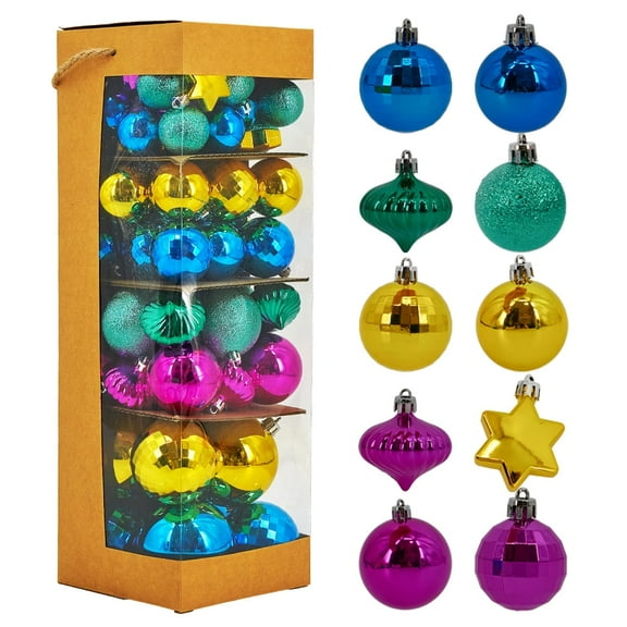 Miluhome 111pcs Christmas Ornaments Set, Shatterproof Glitter Luxury Christmas Tree Balls Hanging Assorted Gold Blue Xmas Trees Holiday Decorations