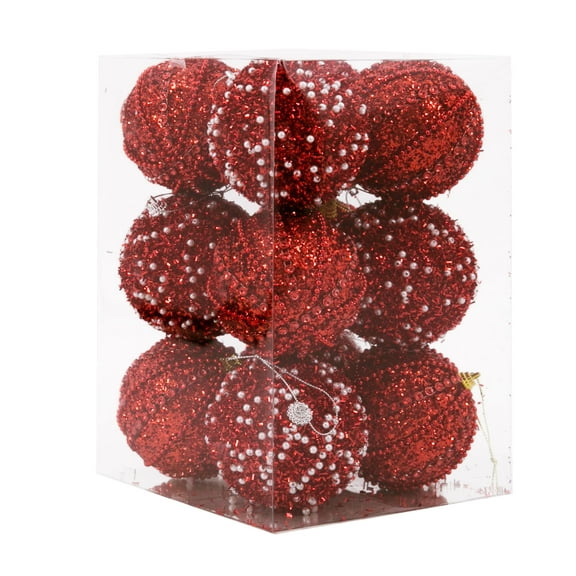 Miluhome 12 pcs Glitter Christmas Ball Ornaments, 3.15'' Red Tree Hanging Ornament Balls Decoration