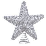 Miluhome Christmas Tree Topper Silver 7.48'' Xmas Glitter Star Treetop Topper for Christmas Decoration