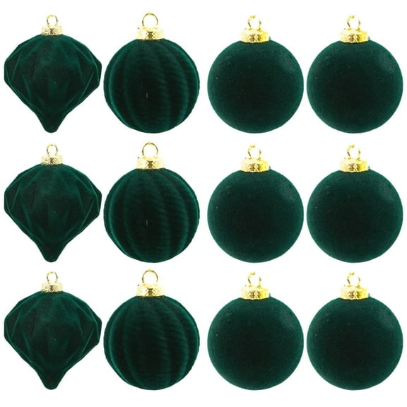 Miluhome Flocking Green Christmas Balls, 12pcs Xmas Tree Ball Ornaments set Luxury Shatterproof Hanging Decorations 3.15''