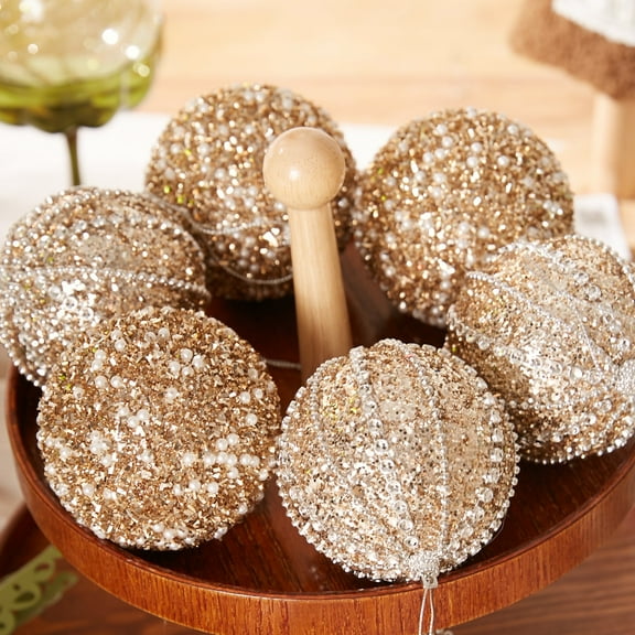 Miluhome Glitter Gold Christmas Ball Ornaments Set of 6 Large Balls Tree Hanging Ornament Decoration