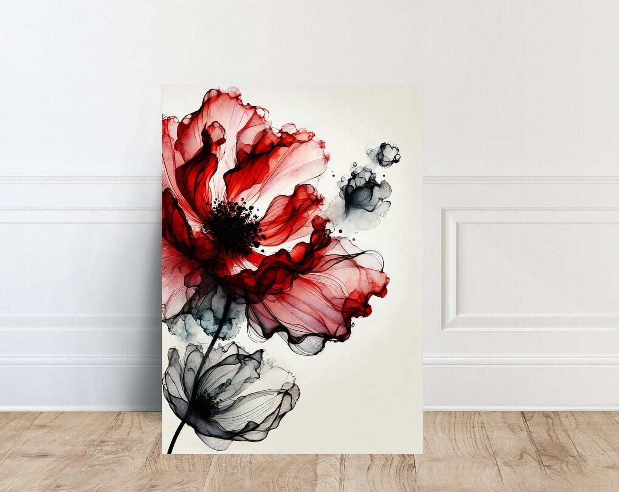 Miluva Abstract Red And Black Floral Wall Art, Modern Flower Print ...