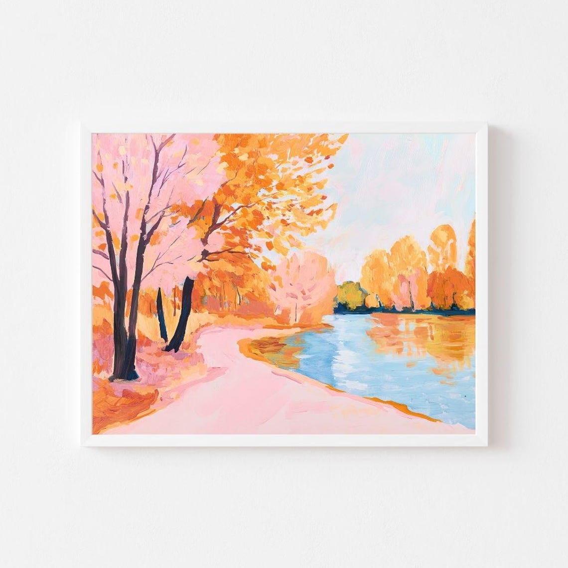 Miluva Autumn Trees And Pond Landscape Pastel Fall Lake Wall Art Print ...