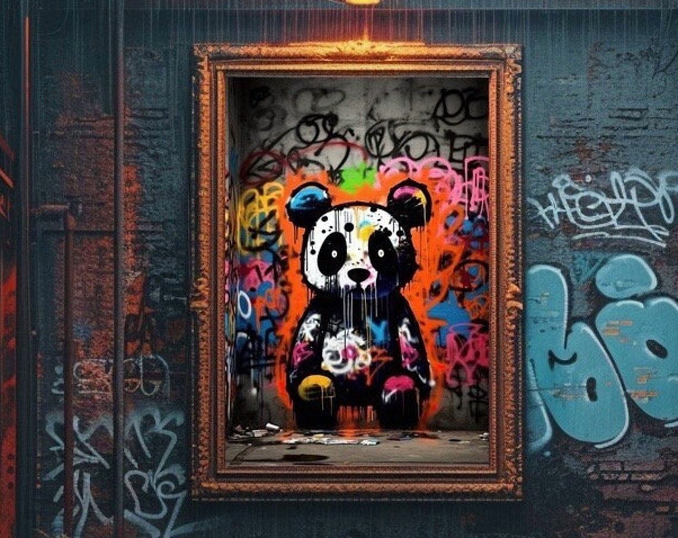 Miluva Baby Panda Graffiti Wall Art, Printable Digital, Baby Bear Wall ...