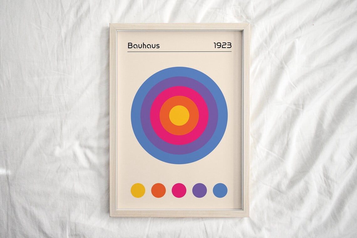 Miluva Bauhaus Blue Circles Poster, Mid Century Modern Art Print, Retro ...