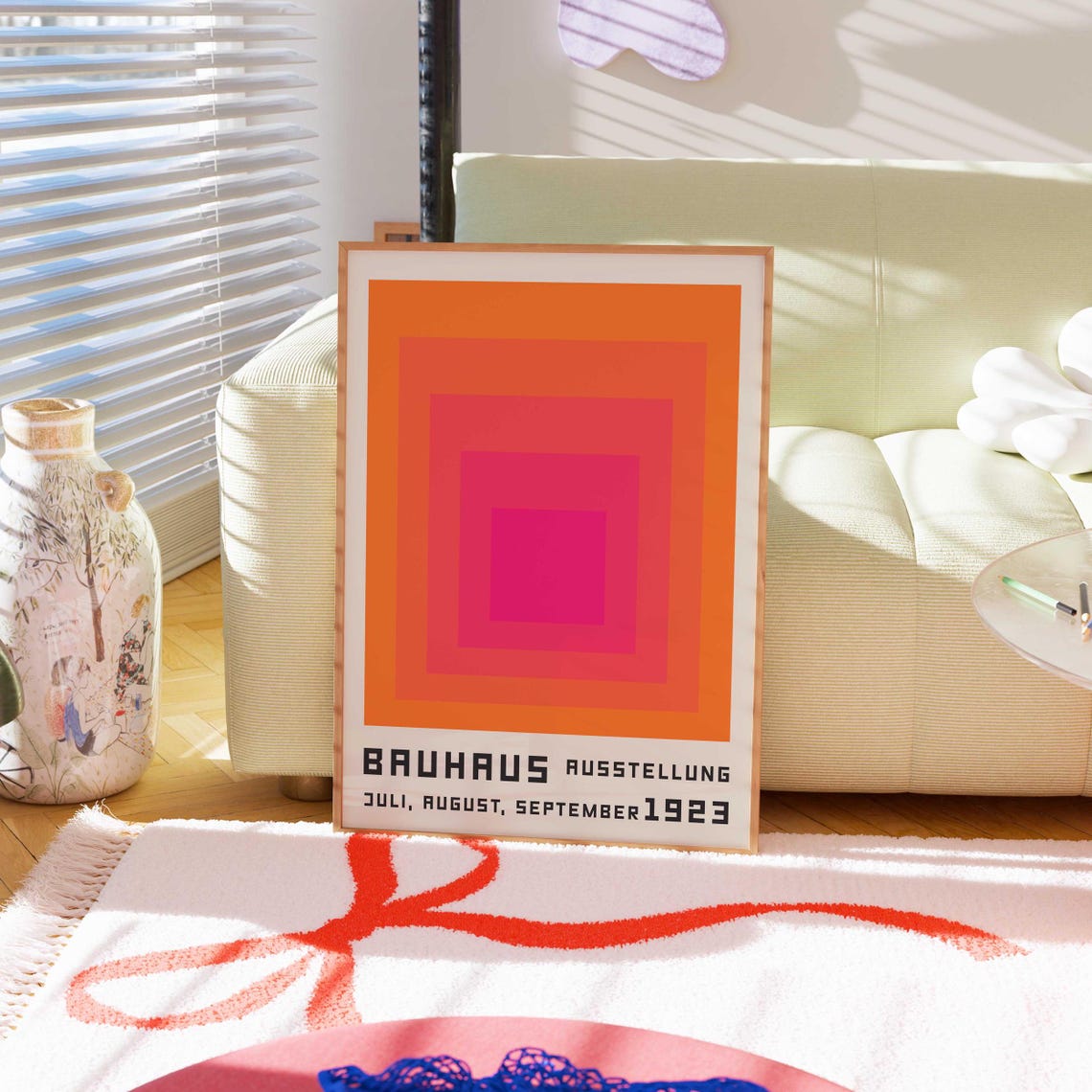 Miluva Bauhaus Exhibition Poster, Pink Orange Squares, Shapes Print ...