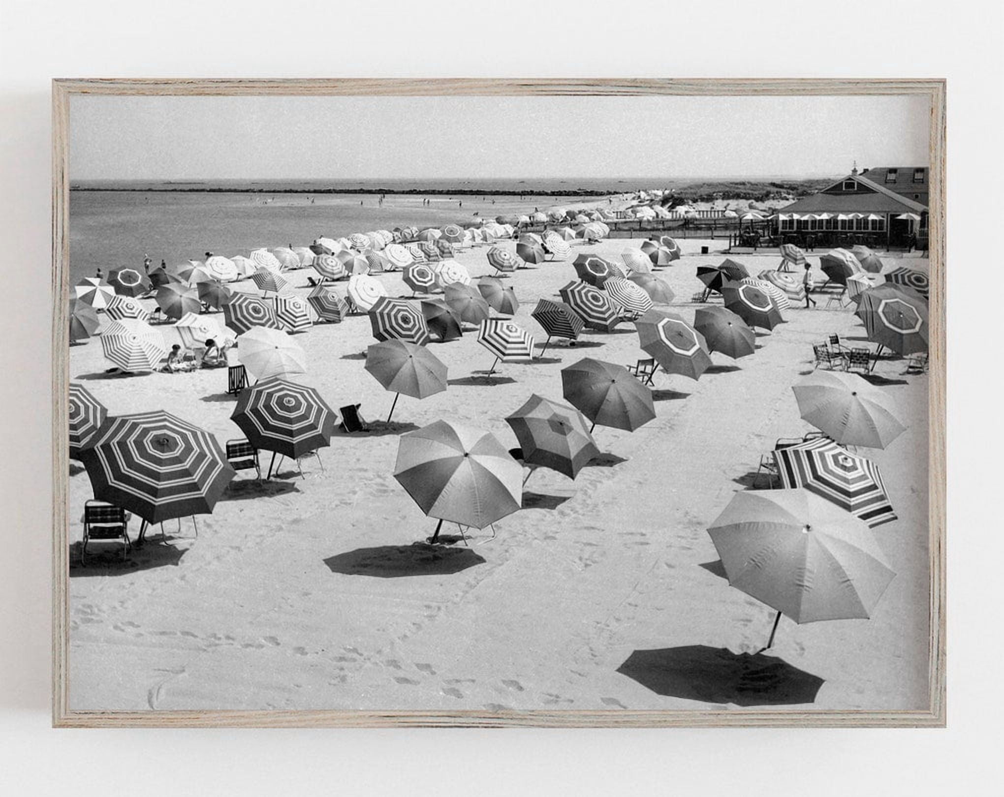 Miluva Beach Umbrellas Print Black And White Art Vintage Wall Art