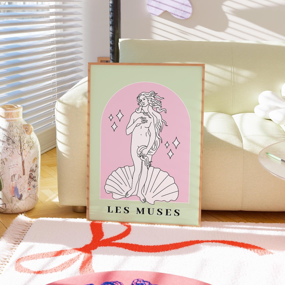 Miluva Birth Of Venus Print, Minimalist Line Art, Danish Pastel Decor ...