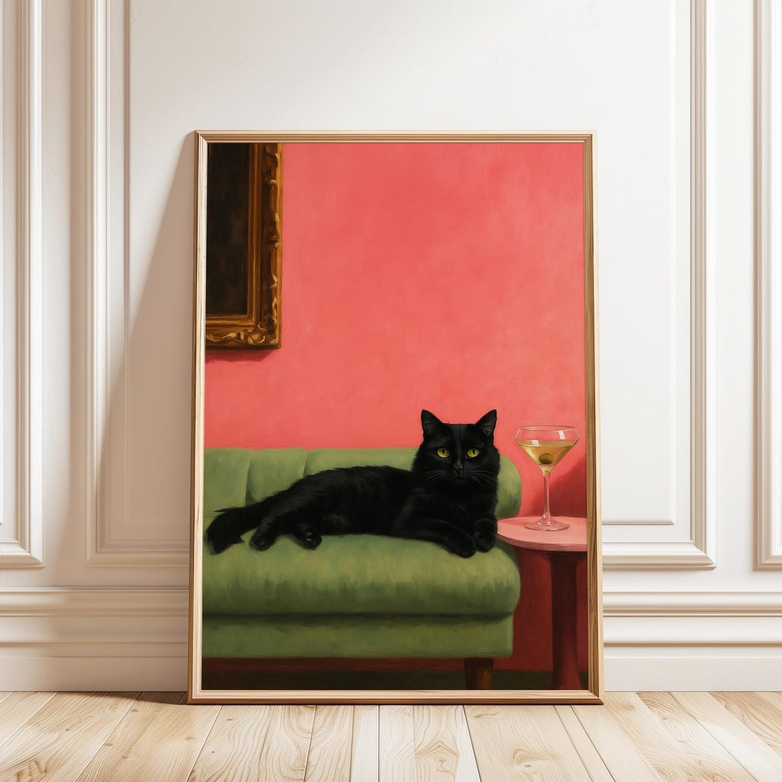 Miluva Black Cat With Martini Poster Whimsical Cocktail Art Print Bar ...