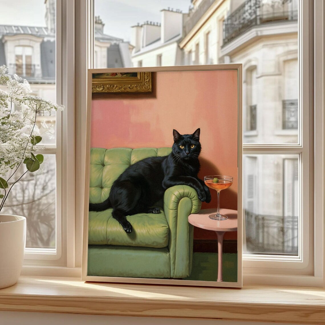 Miluva Black Cat With Martini Wall Art, Whimsical Cocktail Art Print ...