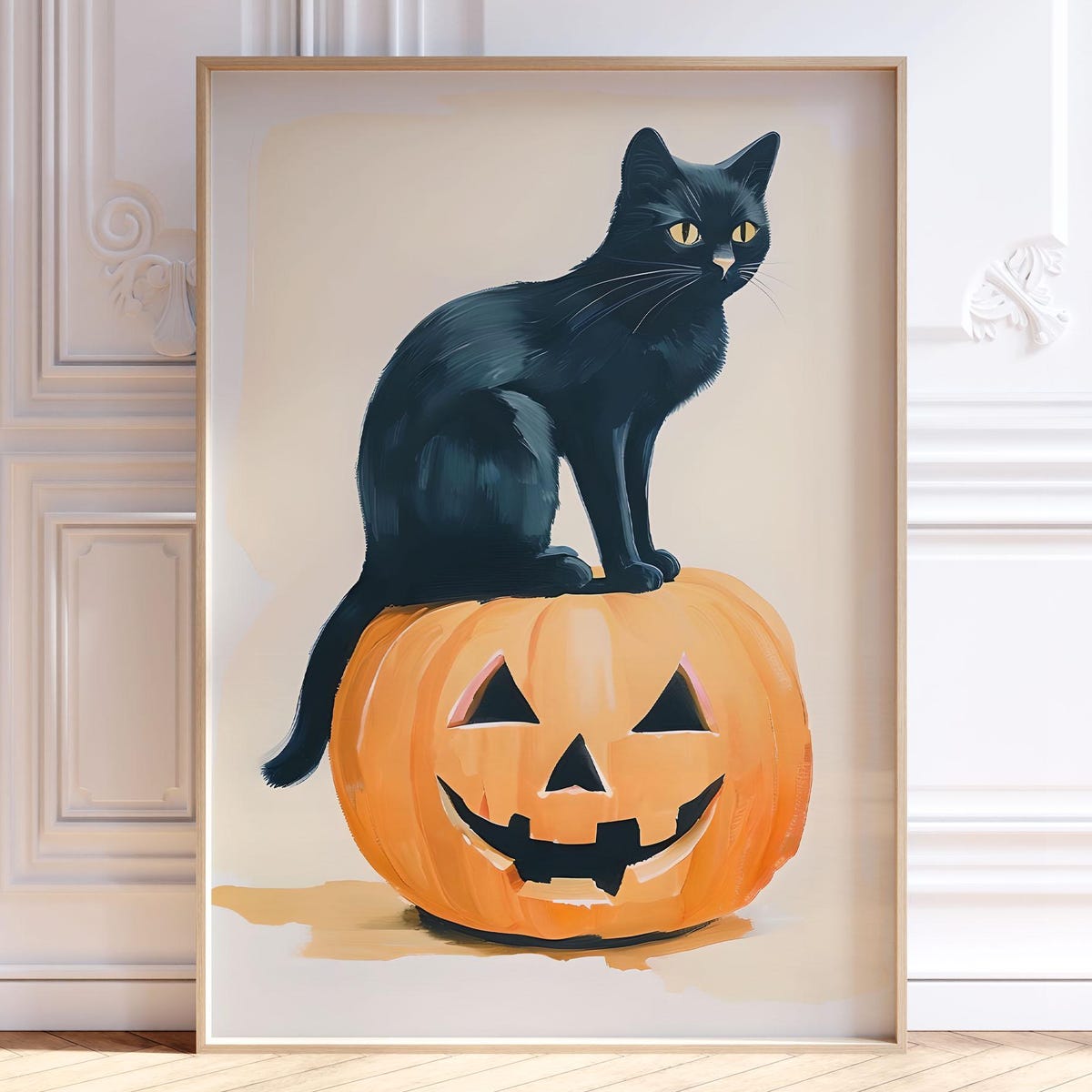Miluva Black cat halloween print jack – O – Lantern fall pastel ...