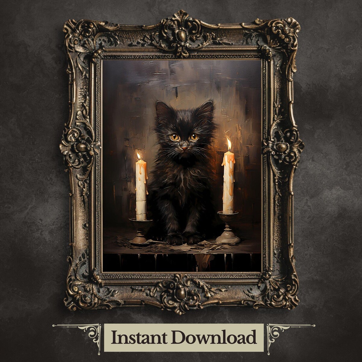 Miluva Black witch kitten wall art vintage spooky decor dark ...