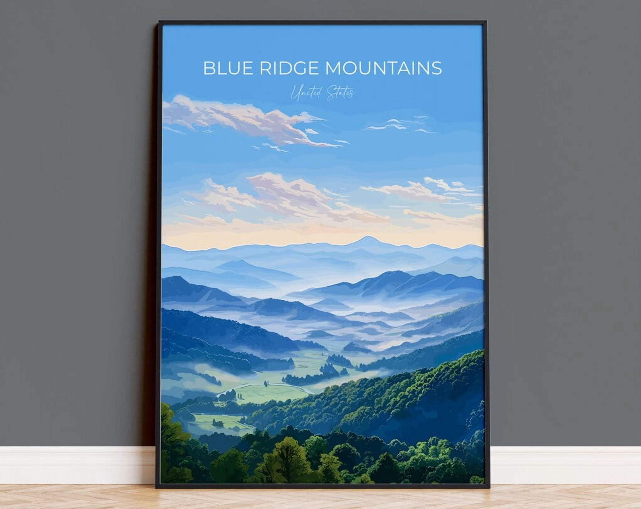 Miluva Blue Ridge Mountains Print, Travel Poster Of Blue Ridge ...
