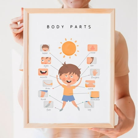Miluva Body Parts Poster, Educational Posters, Montessori Materials, Nursery Wall Art, Teaching Resource, Classroom Decor, Decor For Living Room Bedroom, 8x12 UNFRAMED