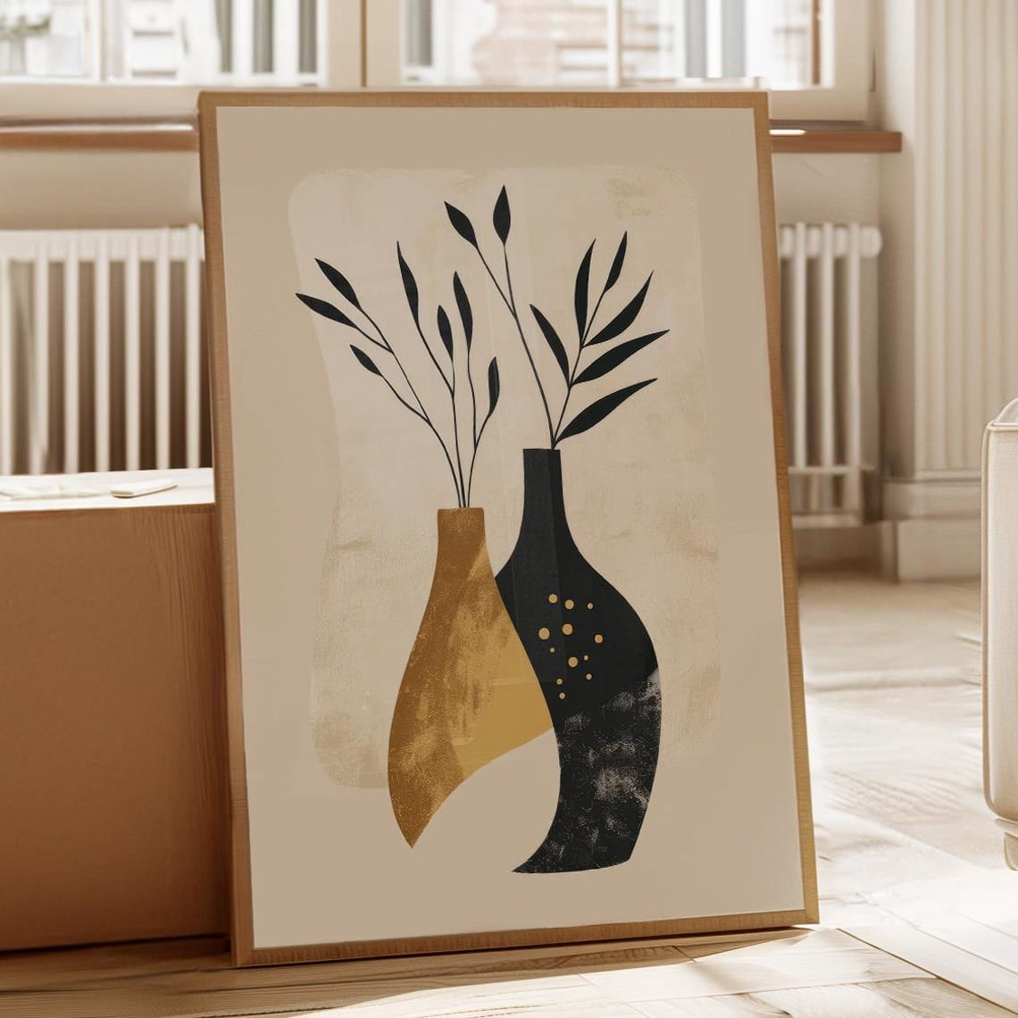 Miluva Boho Style Wall Art Simple Art Print With Vases Subtle Beige ... - Scandinavian Style Vases For Adding Subtle Texture