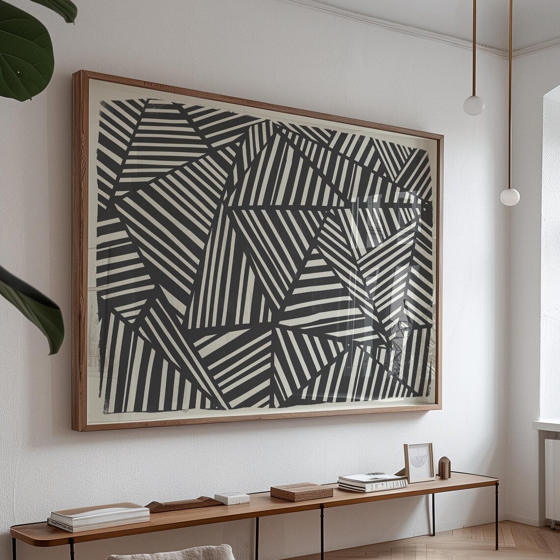 Miluva Bold Black And White Geometric Wall Art Print - Modern Striped ...