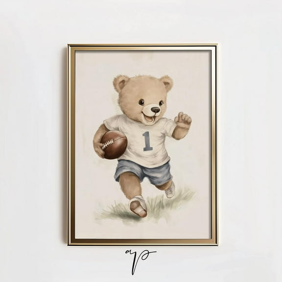 Miluva Boys Nursery Sports Wall Art, Bear Football Print, Printable Nursery Teddy Bear Art Kids Room, Children'S Room Neutral Art T449 Decor For Living Room Bedroom, 8x12 UNFRAMED