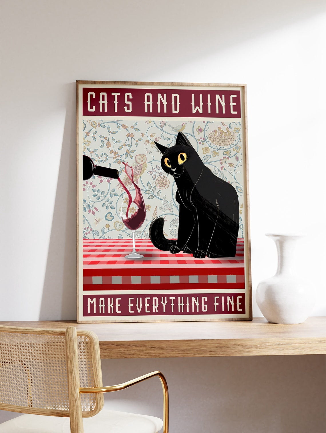 Miluva Cats And Wine Poster, Vintage Poster, Cat Poster, Cat Print ...