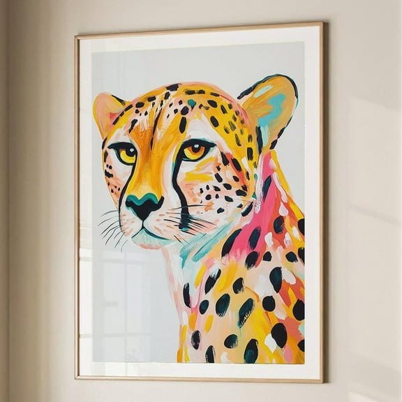 Miluva Cheetah Colorful Maximalist Eclectic Animal Portrait Print Nursery Animal Poster Decor Wall Art #2821 Decor For Living Room Bedroom, 8x12 UNFRAMED