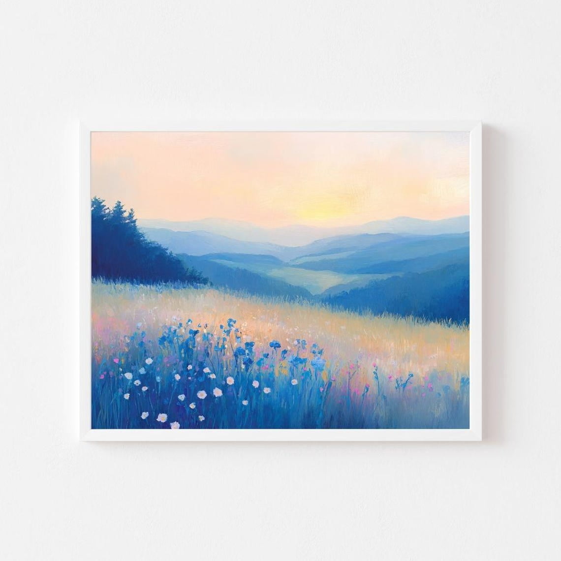 Miluva Colorful Blue Meadow Landscape Dusk Flower Field Wall Art Print ...