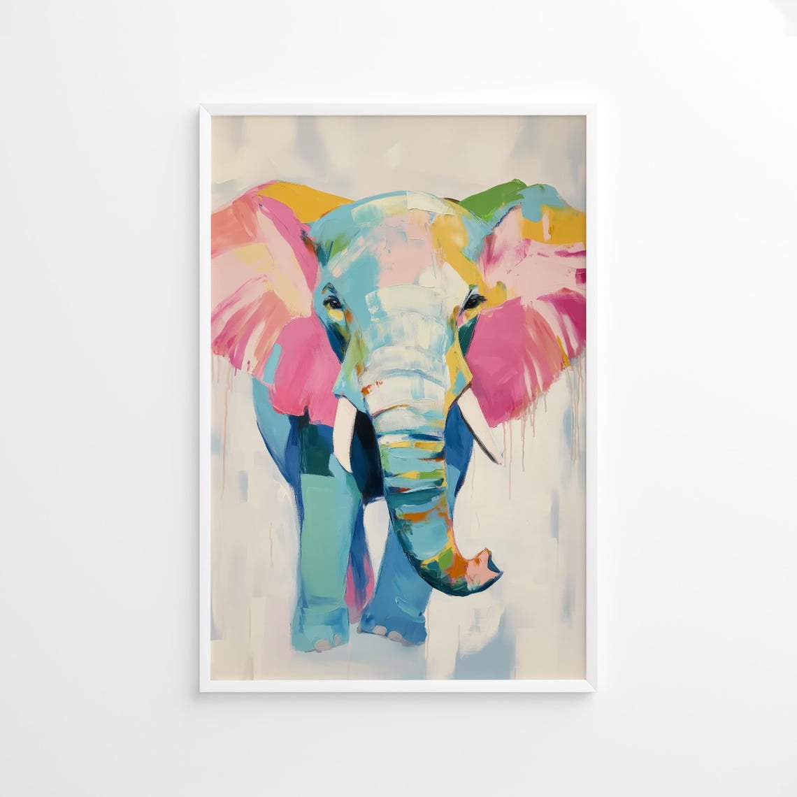 Miluva Colorful Elephant Poster, Pastel Animal Wall Art, Abstract ...