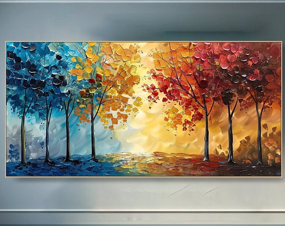 Curated visual reference: Nature Inspired Textured Decor For Apartment Reference: Miluva Colorful Tree On Impasto Forest Wall Decor Nature Inspired
