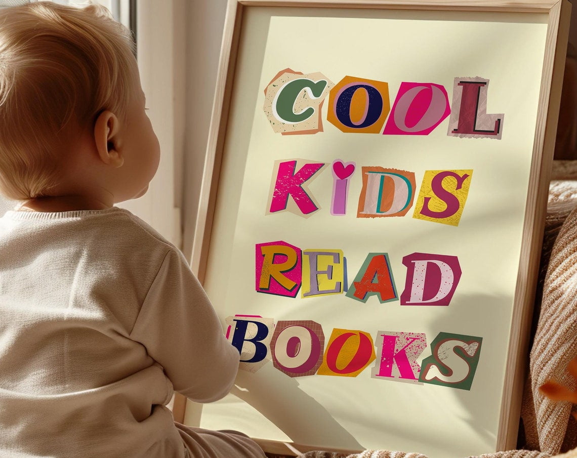 Miluva Cool Kids Read Books, Read Quote Sign, Book Lover Gift, Kids ...
