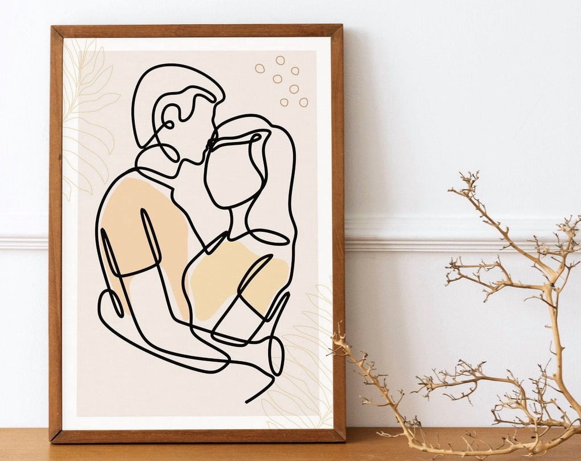 Miluva Couple One Line Drawing Abstract Couple Line Art Embrace Line ...