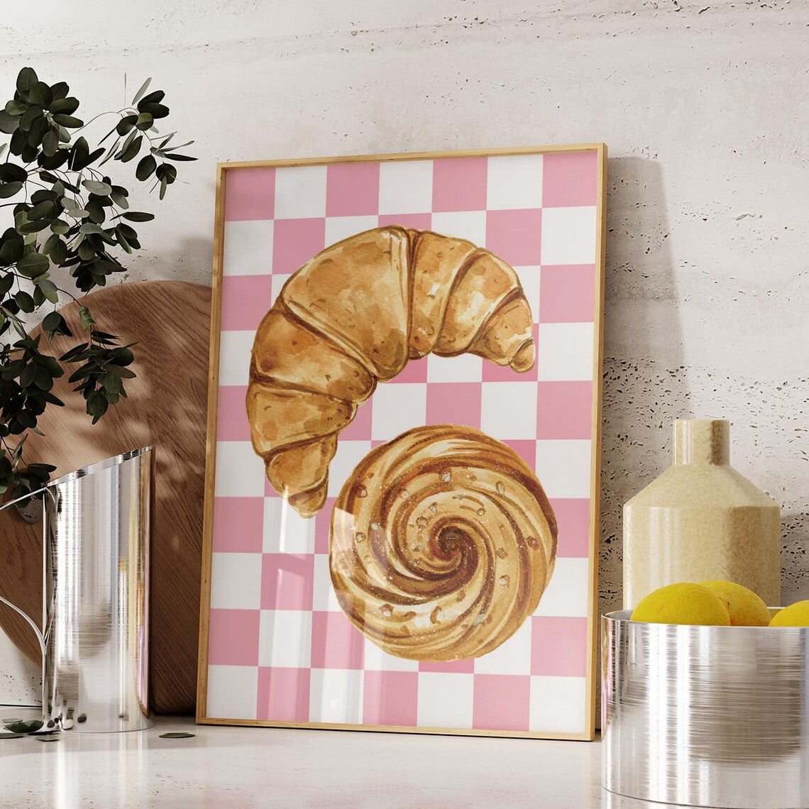 Miluva Croissant Print, Kitchen Wall Art, Pink Food Print, Retro Prints ...