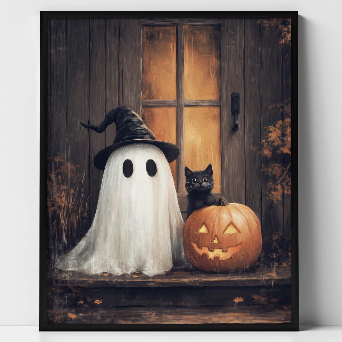 Miluva Cute ghost and black cat with pumpkin vintage halloween wall art ...